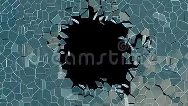 黑色背景下蓝色破碎玻璃破碎动画，3D渲染